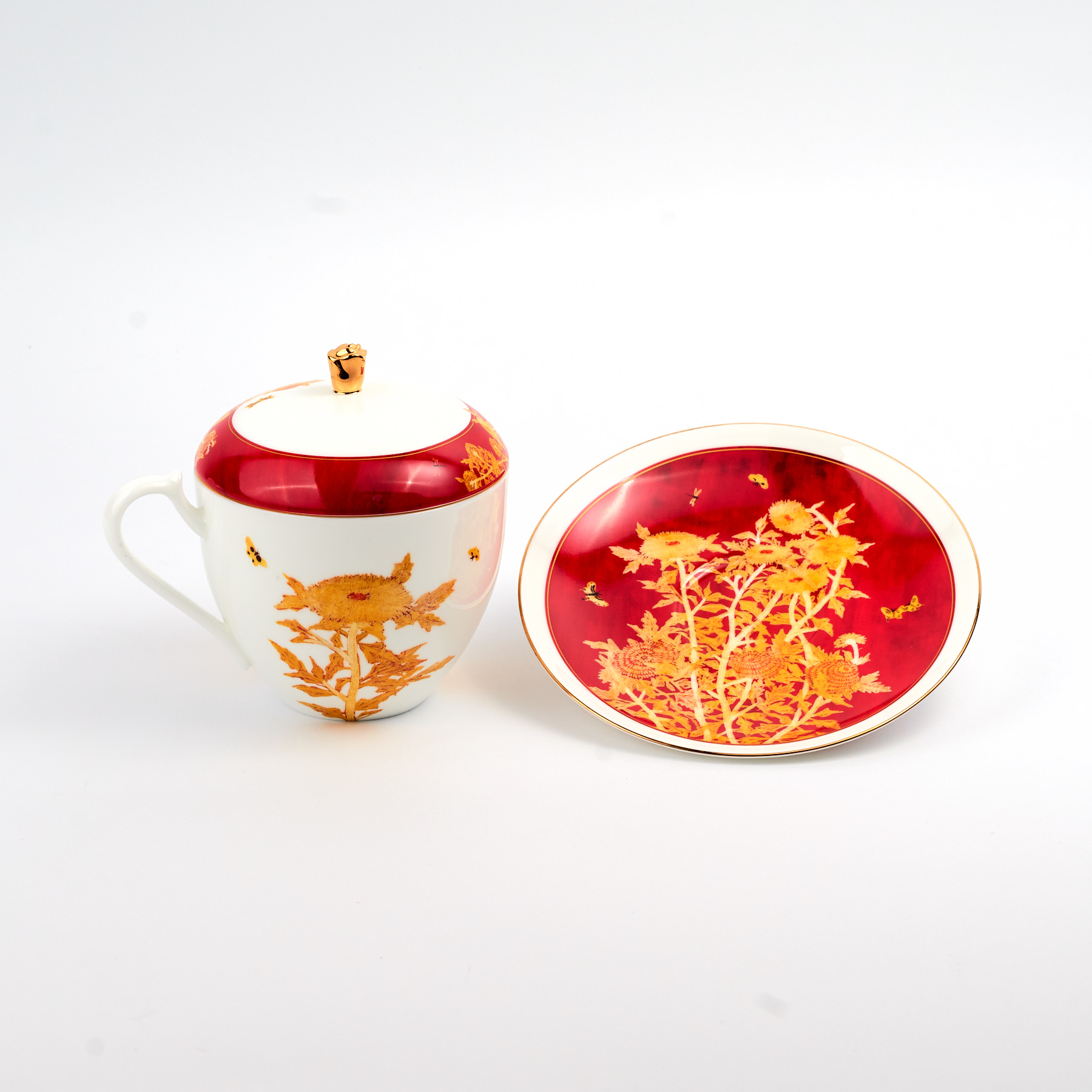 菊-骨瓷三件式蓋杯